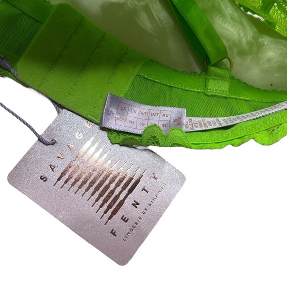 Savage X Fenty Savage Not Sorry Ultra Demi Unlined Lace Bra Kelly Green 34DDD - Picture 3 of 3